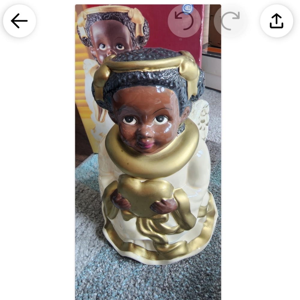 Vintage black ceramic angel cookie jar with orignal box